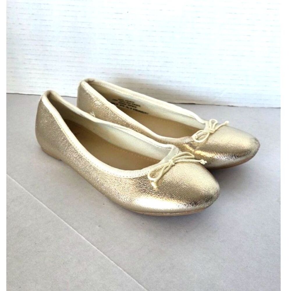 Crewcuts J.Crew Girls Metallic Gold Ballet Flats Bow Shoes Size 2